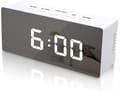 Digital LED-väckarklocka med spegelyta, snooze, nattläge, temperatur- och datumvisning för sovrum, vit