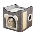 Miniatyrbild 1 av 5: Fällbart Katt Hus, Katt Säng 2 Lager Stor Kattgrotta för Husdjur med Klösbräda och Luddig Boll