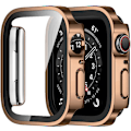 Miniatyrbillede 1 af 5: 2-pak Apple Watch-etui 44 mm serie 6/5/4 med indbygget skærmbeskytter, hårdt PC-etui lige kant tyndt ridsefast beskyttelse 44 mm (roséguld)