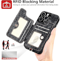 Miniatyrbillede 4 af 5: RFID-beskyttende tegnebogsetui Kortholder Ringstativ Mobiltelefonetui til iPhone 15 Pro/15 Pro Max 15 Ultra med håndledsrem Sort Blac...
