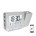 Miniatyrbillede 2 af 2: Projektionsvækkeur til soveværelse med termometer Hygrometer Digital projektionsur til loftet Dæmpbar LED-skærm med USB-oplader 180° drejelig med Dua (PA) Silver