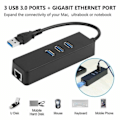 Miniatyrbillede 2 af 4: USB 3.0 Hub, 3 Porte med RJ45 10/100/1000 Gigabit Ethernet Netværksadapter til Ultrabooks, Laptops, Tablets og Mere