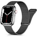 Miniatyrbillede 1 af 5: Sort metalarmbånd kompatibelt med Apple Watch-rem 42/44/45MM til kvinder og mænd, mesh i rustfrit stål til iWatch/Apple Watch Series 8/7/6/SE/
