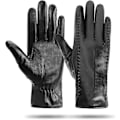 Miniatyrbilde 1 av 5: Skinnhansker for damer - Varme touchscreen-vinterhansker dame PU-skinnvotter mykt fleecefôret hel finger vinterhansker for kvinner jenter