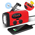 Miniatyrbilde 1 av 5: Vevradio med solceller, lommelykt og 2000mAh Powerbank SOS Nød - Rød red 300