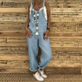 Miniatyrbillede 1 af 2: Jumpsuit til kvinder Playsuits Bukser Løse toppe Jumpsuit lyseblå 2XL_paris