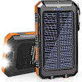 Miniatyrbilde 2 av 4: Solcellelader 20000mAh, Solpanel Powerbank Vanntett Bærbar Lader med Doble 5V USB-porter/LED