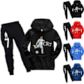 Miniatyrbillede 4 af 5: Ronaldo CR7 Børne Hoodie Sweatshirt Hættetrøje Toppe+Bukser Træningsdragt Outfits Sort 140cm_paris