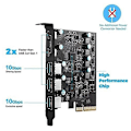 Pikkukuva 2 / 5: PCIe - USB 3.2 Gen 2 -kortti 20 Gbps:n kaistanleveydellä, 5 porttia (3X USB-A - 2X USB-C) muunnin PCIE Splitte.pa