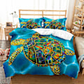 Miniatyrbild 2 av 5: Tecknad Havssköldpadda Kung & Drottning Täcke Set Söt Sköldpadda Barn Ocean Djur Quilt Täcke Polyester Överdrag