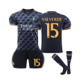 Miniatyrbild 1 av 4: Real Madrid 2023/24 bortatröja Valverde No.15 Fotbollströja Set 20(115-125CM)