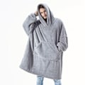 Miniatyrbillede 1 af 5: Vinter hættetrøje tæppe til kvinder, Oversized fleece tæppe med ærmer, Stor lomme, Varm tyk TV tæppe, Par kjole, Grå, One Size