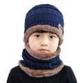 Miniatyrbilde 1 av 5: Barne vinterlue og skjerfsett, 2 stk. varmt strikket lue og skjerf for 5-14 år gamle Navy Blue