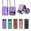 Miniatyrbild 2 av 4: Kompatibel med Samsung Galaxy Z Flip 3 Plånboksfodral med kortfack Rem PU Läder Crossbody Flip Cover Kvinnor Brun