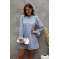 Miniatyrbillede 2 af 5: Bubble Langærmet Chiffon Jacquard Bundkjole Light Blue XL