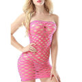 Miniatyrbilde 1 av 4: Kvinners stroppeløse fiskenett Bodycon minikjole undertøy hullet ut mesh nattkjole undertøy Rose Red