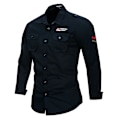 Miniatyrbillede 4 af 4: Herre Mode Casual Lapel Solid Langærmet Skjorte