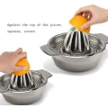 Miniatyrbillede 4 af 4: Rustfrit citronpresser i rustfrit stål, manuel juicer med skålbeholder til appelsiner, citroner og frugt