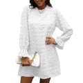 Miniatyrbilde 1 av 2: Boble Langærmet Chiffon Jacquard Bunndekkende Kjole White XXL