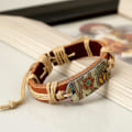 Miniatyrbillede 3 af 5: Populær smykke hamp reb flettet læder læderarmbånd retro stil varmeoverførsel patch fredstegn læderarmbånd