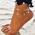 Miniatyrbillede 3 af 5: Anklet Guld Stjerne Anklets Multilayer Strand Fodkæder Smykker Tilbehør til Kvinder og Piger