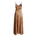 Miniatyrbillede 3 af 5: Twotwinstyle Leopard Split Lår Sexet Sling Kjole Til Kvinder V-Hals Ærmeløs Høj Talje Colorblock Midi Kjoler Kvinde Tøj S