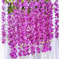 Miniatyrbillede 5 af 5: 12 Krypterede og Forlængede Wisteria Simulering Rør Blomster, Kunstige Bryllupsblomster, Indendørs Dekorative Vægophæng Blomster, Lilla Rød