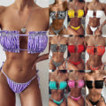 Miniatyrbild 2 av 4: Sexig Bikini Plisserad Bandeau Baddräkt Kvinnlig Baddräkt Kvinnor Mini Trosa Bikini Set Badkläder Avocado Green L