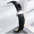 Miniatyrbild 4 av 5: Läderklockarmband Ersättning Alligator Rem För Män Kvinnor Med Silver Fjärils Deployment Spänne 17mm Black
