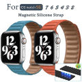 Miniatyrbillede 3 af 5: Magnetisk læderrem til IOS Watch Series, 42/44/45mm (sort)