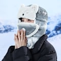 Miniatyrbillede 1 af 3: Fox Lei Feng Hat - Mørkegrå efterår og vinter plys fortykket kold-proof og varm Lei Feng Hat sød udendørs cykling maske hat tørklæde alt-i-én ski hat