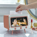 Miniatyrbild 3 av 3: TV-formad pappersförvaringslåda i färgglad kontrastfärg med stöd för smartphone, lämplig för sovrum och sovsalar i rosa