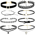 Miniatyrbillede 1 af 5: Choker Halskæde Sort 8 Stk Fløjls Chokers Sort, Sort Klassisk Gotisk Choker