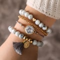 Miniatyrbillede 1 af 5: Pakke Bohemian Multilayer Lucky Silver Beads Armbånd, Justerbar Marmorkæde Armbånd, Håndlavede Smykker Tilbehør til Kvinder Piger
