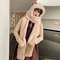 Miniatyrbillede 4 af 5: Vintercykling varm hat, kvinders integrerede tørklæde, ørebeskyttelseshat, dejlig udenlandsk beige, efterår og vinter