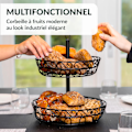 Pikkukuva 5 / 5: 2-kerroksinen hedelmäkori - Suuri metallihedelmäkori työtasokoristeella - Musta design-hedelmäkulho - Tuoreiden hedelmien ja vihannesten pöytäkori