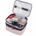 Miniatyrbillede 4 af 5: Kosmetisk taske dobbelt lag rejse kosmetisk boks makeup opbevaring toilettaske pink