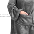 Miniatyrbillede 3 af 5: Bærbar fleece-tæppe med ærmer og fodlommer til voksne kvinder og mænd, mikro-plys komfortabelt wrap-sleeve tæppe-kåbe, stor, grå