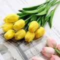 Miniatyrbild 5 av 5: 20 stj konstgjorda tulpaner falska riktiga touch tulpaner blombukett för bröllopsarrangemang heminredning Yellow