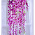 Miniatyrbillede 3 af 5: 12 Krypterede og Forlængede Wisteria Simulering Rør Blomster, Kunstige Bryllupsblomster, Indendørs Dekorative Vægophæng Blomster, Lilla Rød