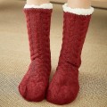 Miniatyrbillede 1 af 4: Dame Vinter Fleece Gulvsokker Kabel Tyk Anti Slip Termisk Varme Red Wine