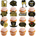 Miniatyrbillede 1 af 5: 12 stk. 2023 Nytårsdag kageindsatser NYTÅR Nytårsfest cupcake dekoration indsatser
