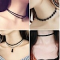 Miniatyrbillede 4 af 5: Choker Halskæde Sort 8 Stk Fløjls Chokers Sort, Sort Klassisk Gotisk Choker