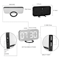 Miniatyrbillede 4 af 5: Digitalt vækkeur, 6,5\" stor skærm LED spejl vækkeur med dæmpningsfunktion, justerbar lysstyrke, 2 USB-opladnings porte, sort