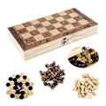 Miniatyrbilde 3 av 5: Sammenleggbart 3 i 1 Sjakk Backgammon Trebrett Brettspill 39x39cm
