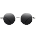 Pikkukuva 1 / 4: Aikuisten Steampunk Cyberpunk Pyöreät Aurinkolasit Vintage Retro Ympyrälasit Silver Frame Grey Lenses