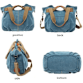Miniatyrbillede 2 af 5: Dames Canvas Tote Bulk Wallet Tote Retro Casual Rygsæk, Blå