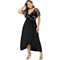 Miniatyrbilde 1 av 5: Plus Size Empire Midje Maxi Kjole Ruffle Split Semi Sheer Ensfargede Kjoler