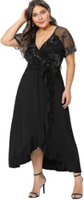 Plus Size Empire Midja Maxi Klänning Volang Split Semi Sheer Enfärgade Klänningar