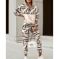 Miniatyrbild 3 av 5: Träningsset Dam Huvtröja Tvådelad Set Vår Höst Kläder Bokstavstryck Colorblock T-shirt Topp Långa Byxor Kostym Set Outfits Mujer 3 S